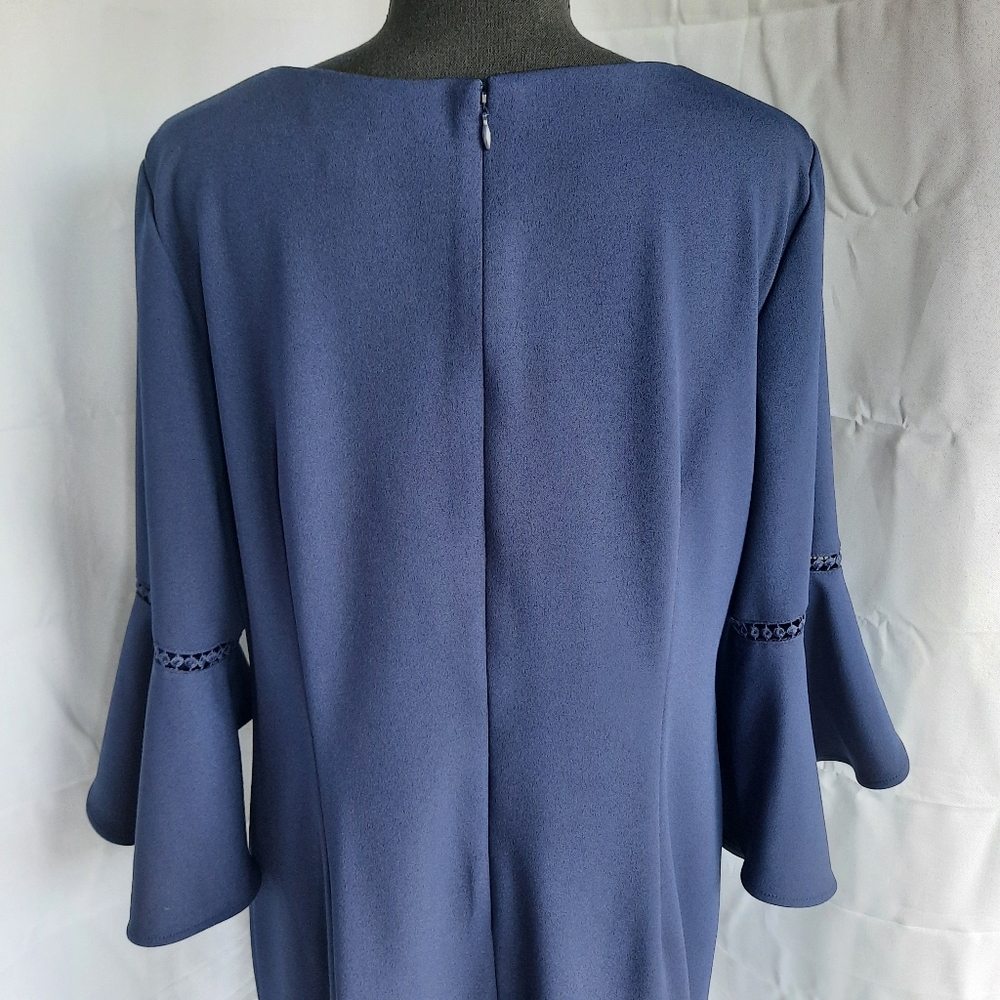 Roz & Ali Navy Blue Dress Sz 14 Bell Sleeve Flutter Hem Knee / Midi Lgth Church - Picture 8 of 16